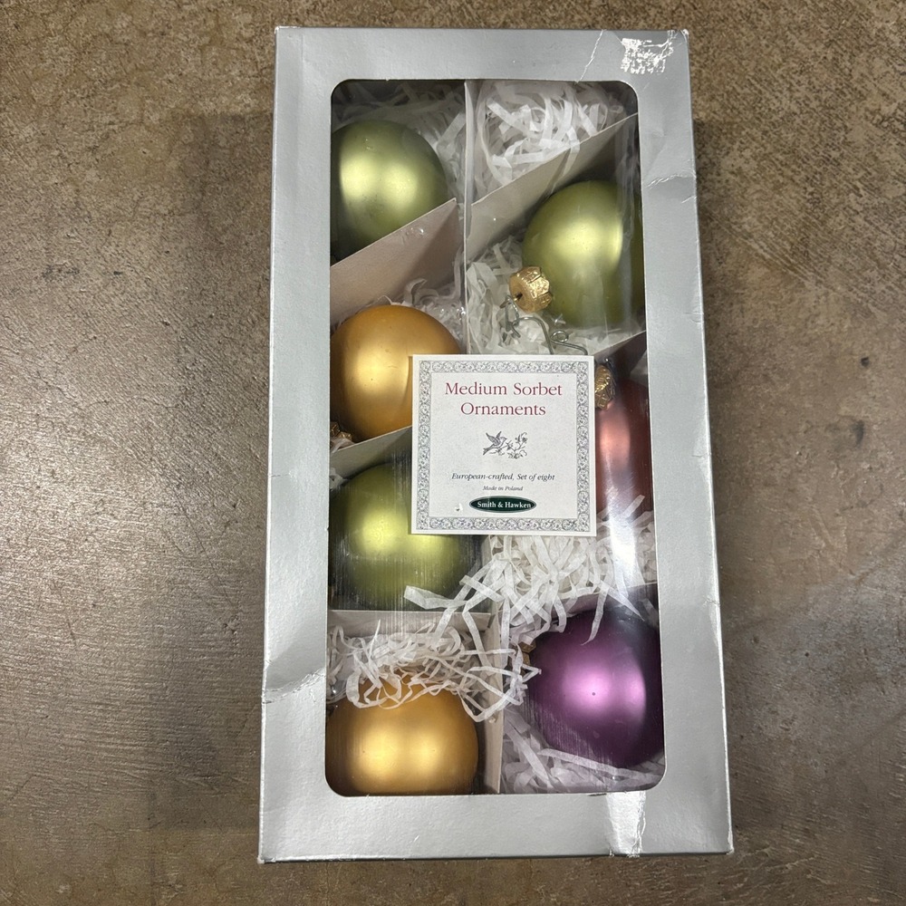 Smith & Hawken Medium Sorbet Ornaments Pastel Multicolor Poland Made Set of 7